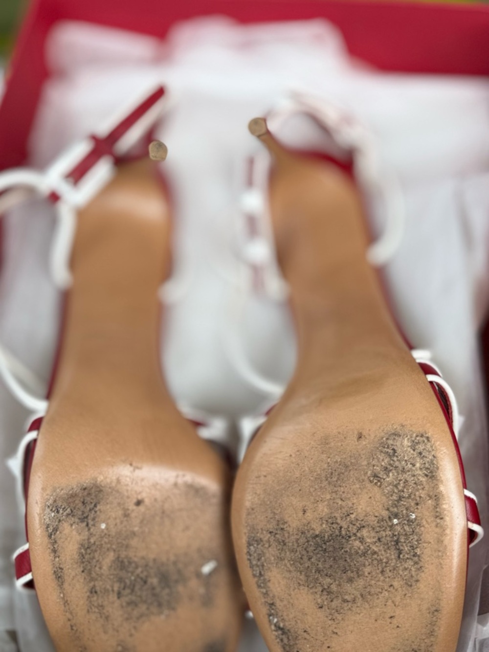 Valentino Garavani Red and White  Rockstud Slingback Sandals - Picture 3 of 8